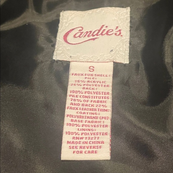 Candies Faux Fur Jacket in Brown and Tan pleather at side & back of neck peeling - Picture 2 of 8